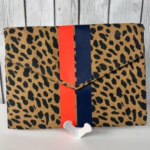 Stella & Dot Bellamy Clutch Animal Print with Coral and Black Stripes NWOT
